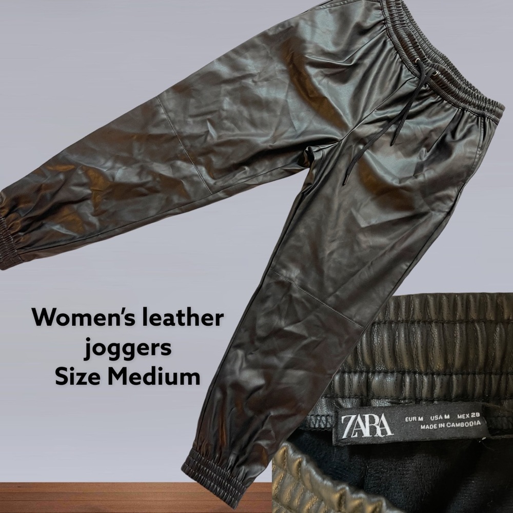 Black leather joggers